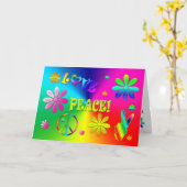 Hippie's 'Peace and Love Greeting' - Wilde kleuren Kaart (Gele Bloem)
