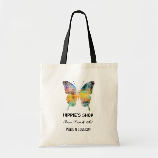 Hippie's winkel promotionele voordelige vlinder tote bag (Voorkant)