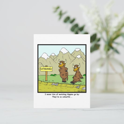 Hippies: Yak cartoon Briefkaart (Staand voorkant)