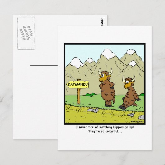 Hippies: Yak cartoon Briefkaart (Voorkant / Achterkant)