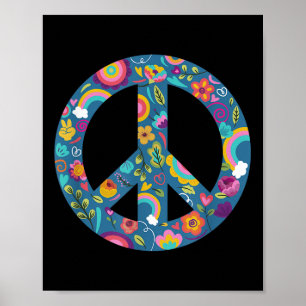 Hippiesymbool Vrede Anti-oorlog Logo Floral Peace  Poster