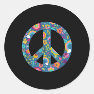 Hippiesymbool Vrede Anti-oorlog Logo Floral Peace Ronde Sticker