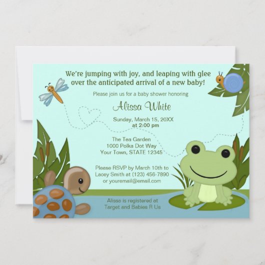 Hippity Frog Baby shower Invitation schildpad Kaart (Voorkant)