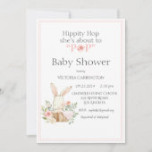 Hippity Hop Bunny Pink Modern Baby shower Kaart (Voorkant)