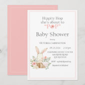 Hippity Hop Bunny Pink Modern Baby shower Kaart (Voorkant / Achterkant)