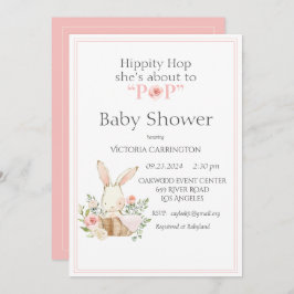 Hippity Hop Bunny Pink Modern Baby shower Kaart