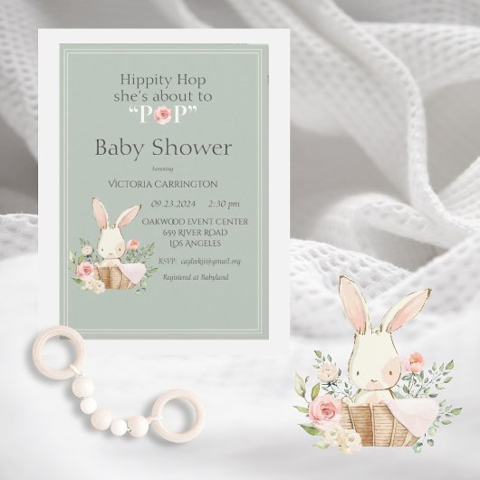 Hippity Hop Bunny Waterverf Modern Baby shower Kaart