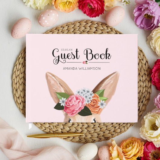 Hippity Hop Easter Floral Bunny Rabbit Baby shower Gastenboek