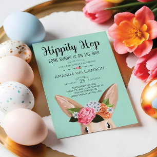 Hippity Hop Easter Floral Bunny Rabbit Baby shower Kaart