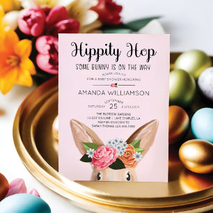 Hippity Hop Easter Floral Bunny Rabbit Baby shower Kaart