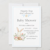 Hippity Hop Konijn Blauwe Moderne Baby Shower Kaart (Voorkant)