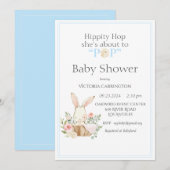 Hippity Hop Konijn Blauwe Moderne Baby Shower Kaart (Voorkant / Achterkant)