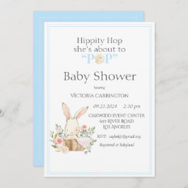 Hippity Hop Konijn Blauwe Moderne Baby Shower Kaart