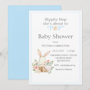 Hippity Hop Konijn Blauwe Moderne Baby Shower Kaart