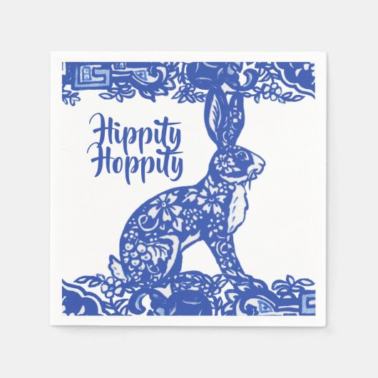 Hippity Hoppity Bunny Rabbit Blue Willow Easter Servet (Voorkant)