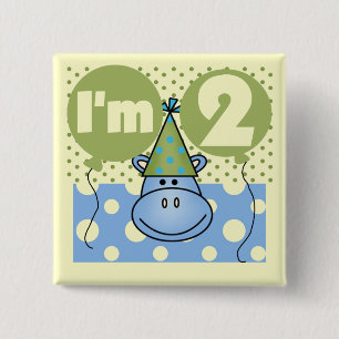 Hippo 2e verjaardag Tshirts en geschenken Vierkante Button 5,1 Cm
