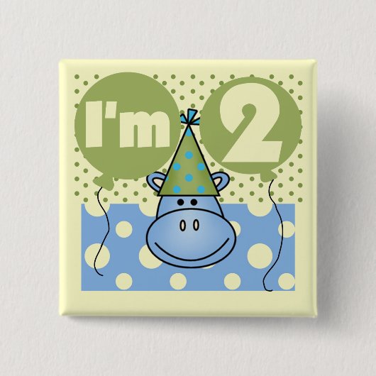 Hippo 2e verjaardag Tshirts en geschenken Vierkante Button 5,1 Cm (Voorkant)
