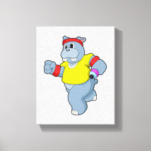 Hippo aan het lopen canvas afdruk