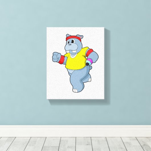 Hippo aan het lopen canvas afdruk (Insitu (Houten vloer))