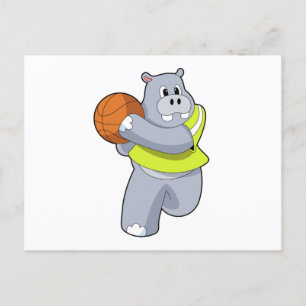 Hippo als Basketballspeler met Basketball.PNG Briefkaart