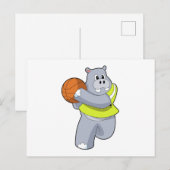Hippo als Basketballspeler met Basketball.PNG Briefkaart (Voorkant / Achterkant)