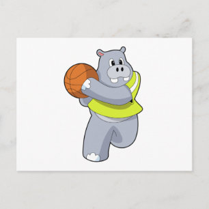 Hippo als Basketballspeler met Basketball.PNG Briefkaart