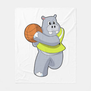 Hippo als Basketballspeler met Basketball.PNG Fleece Deken
