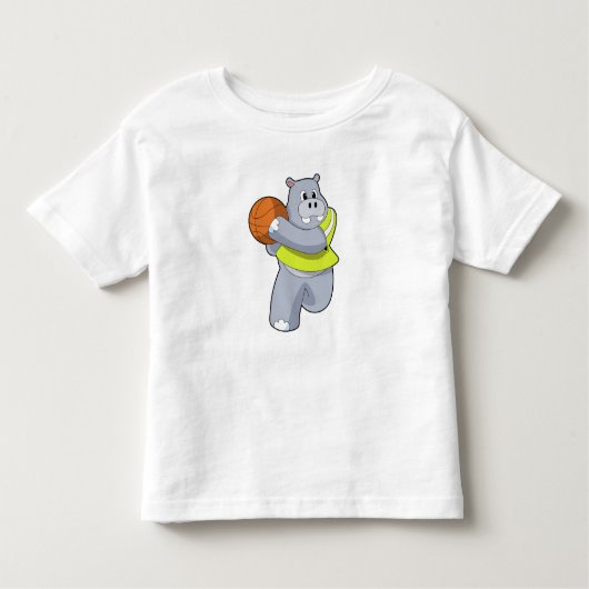 Hippo als Basketballspeler met Basketball.PNG Kinder Shirts (Voorkant)