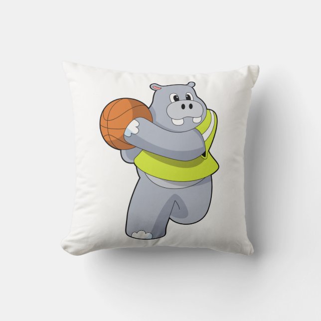 Hippo als Basketballspeler met Basketball.PNG Kussen (Voorkant)