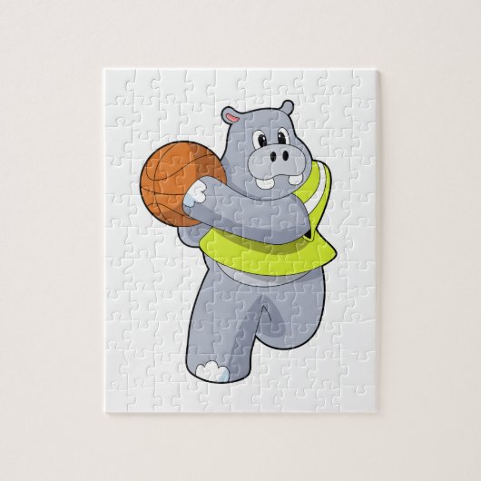 Hippo als Basketballspeler met Basketball.PNG Legpuzzel (Verticaal)