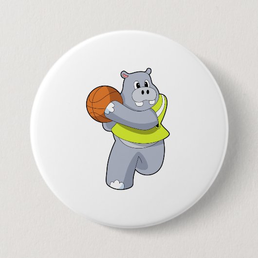 Hippo als Basketballspeler met Basketball.PNG Ronde Button 7,6 Cm (Voorkant)