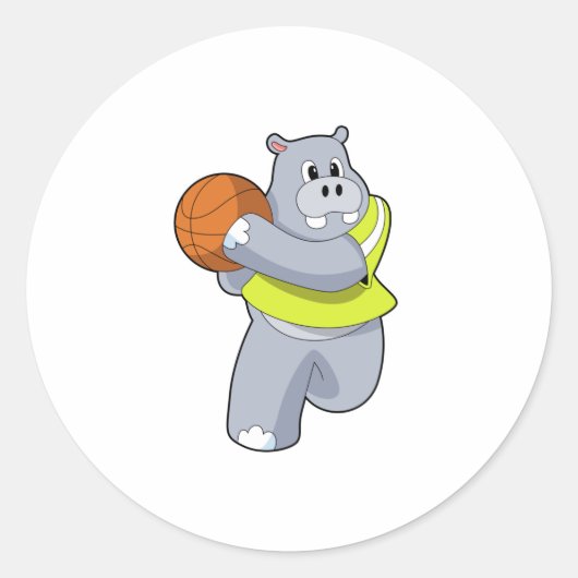 Hippo als Basketballspeler met Basketball.PNG Ronde Sticker (Voorkant)