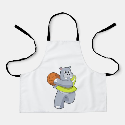 Hippo als Basketballspeler met Basketball.PNG Schort (Voorkant)