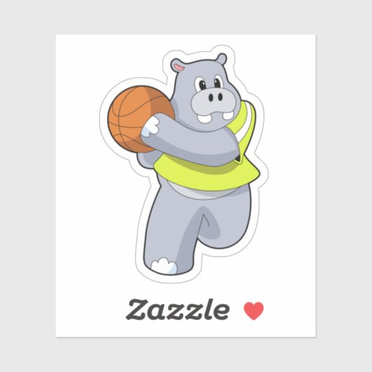 Hippo als Basketballspeler met Basketball.PNG Sticker (Vel)