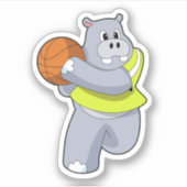 Hippo als Basketballspeler met Basketball.PNG Sticker (Voorkant)