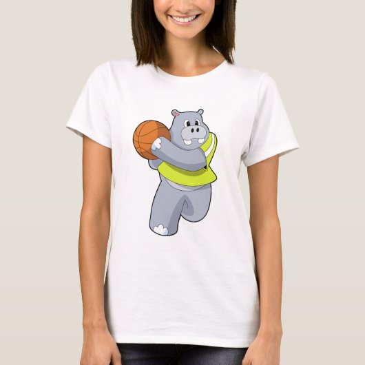 Hippo als Basketballspeler met Basketball.PNG T-shirt (Voorkant)
