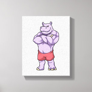 Hippo als Bodybuilder extreem Canvas Afdruk