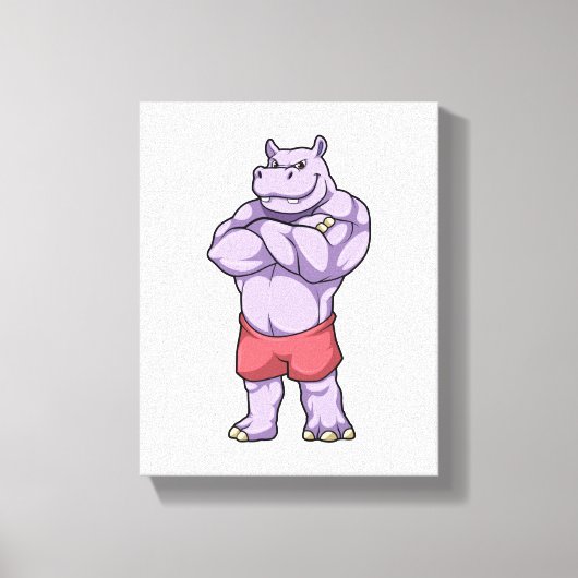 Hippo als Bodybuilder extreem Canvas Afdruk (Voorkant)