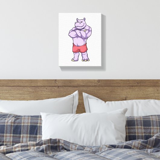 Hippo als Bodybuilder extreem Canvas Afdruk (Insitu (Slaapkamer))
