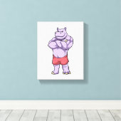 Hippo als Bodybuilder extreem Canvas Afdruk (Insitu (Houten vloer))