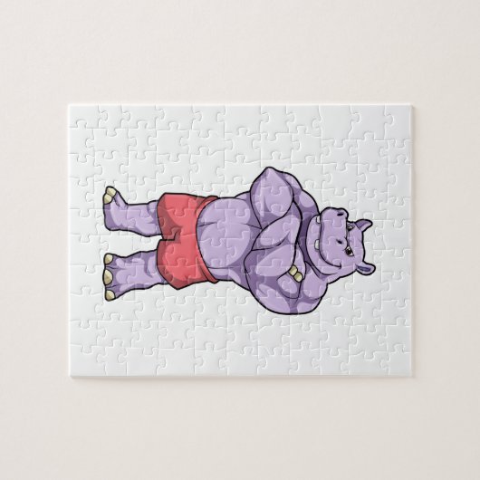 Hippo als Bodybuilder extreem Legpuzzel (Horizontaal)