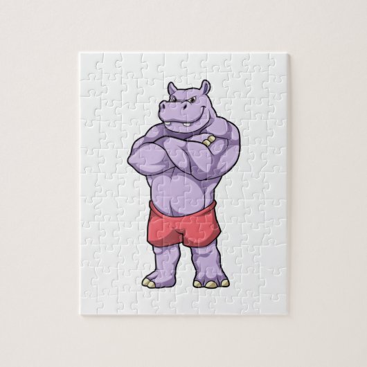 Hippo als Bodybuilder extreem Legpuzzel (Verticaal)