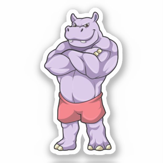 Hippo als Bodybuilder extreem Sticker (Voorkant)