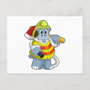 Hippo als brandweerman met Ax Briefkaart
