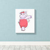 Hippo als Bride met Veil & Bow Canvas Afdruk (Insitu (Houten vloer))