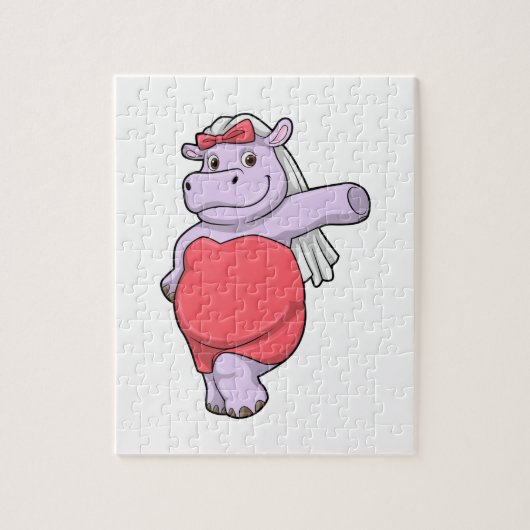 Hippo als Bride met Veil & Bow Legpuzzel (Verticaal)