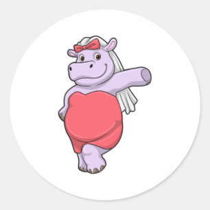 Hippo als Bride met Veil & Bow Ronde Sticker
