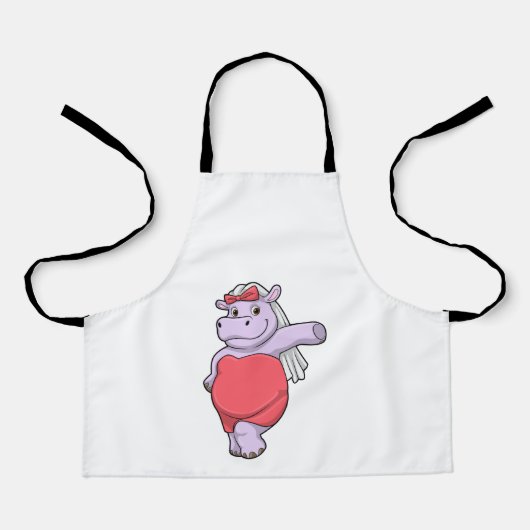Hippo als Bride met Veil & Bow Schort (Voorkant)