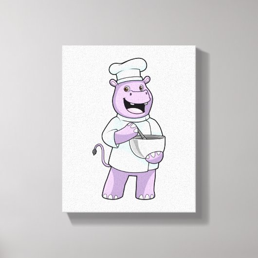Hippo als Chef met Bowl Canvas Afdruk (Voorkant)