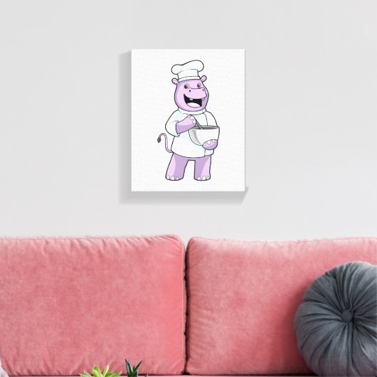Hippo als Chef met Bowl Canvas Afdruk (Insitu (Woonkamer))